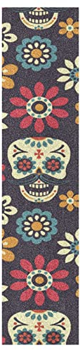 KAAVIYO Schädelblumenkunst Muster Skateboard Griptape Rutschfest Selbstklebend Longboard Griptapes Aufkleber Griffband(9x33in,44x10in 1pcs)