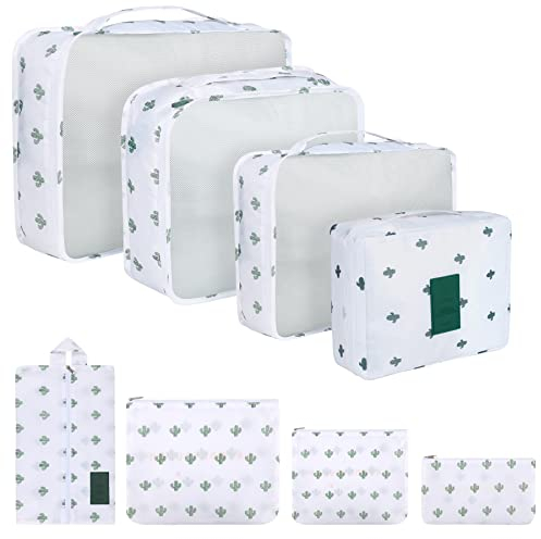 Coolzon Packing Cubes Koffer Organizer, 8 Stück Kofferorganizer Packtaschen Packwürfel mit Schuhbeutel Wäschebeutel Reiseorganizer Kleidertaschen für Rucksack (Weiß)