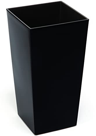 Tymar Vaso per fiori, in plastica, grande, quadrato, alto, lucido, giardino, balcone, terrazza, casa (nero, 30 x 30 cm)