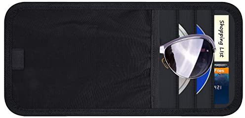 wisdompro Car Sun Visor Organizer, Sunglasses Holder for Car, Auto Interior Visor Storage Pouch with 3 CD Sleeves, Pen Holder, Strap & Pocket for Sunglass, CD, Card -Black