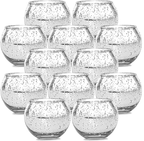 Lot de 12 photophores en verre argenté tacheté - Pour anniversaire, Noël, fête, décoration de la maison