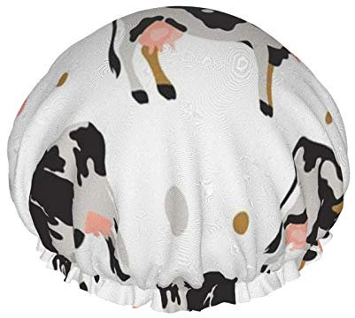 Cuffia da doccia, Cuffia da bagno impermeabile doppia mucca nera di mucca maculata al latte, cuffia da doccia elastica riutilizzabile, cuffia da bagno cuffia da notte