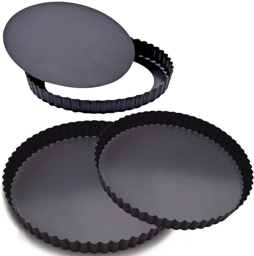 EGEN Quiche Tart Pan Tin, 26&24&22cm Removable Loose Base Bottom Carbon Steel Tart Pie Mould Set of 3 (26&24&22cm)