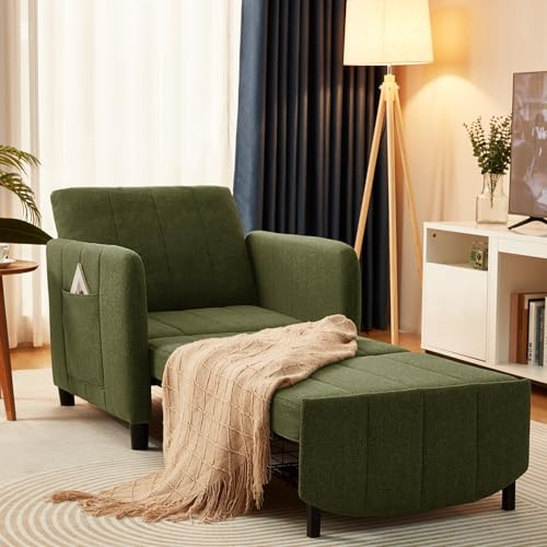 ZZW Sleeper Chair 84 Extra Long Convertible Chair Bed Upgraded 3-in-1 to 4-in-1 Pull Out Chair & Single Sofa Bed for Adult Sleeping Chair for Living Room Small Space (Modern Green)