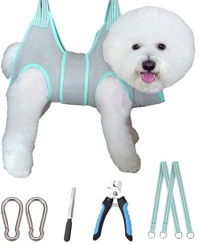 Kkiimatt Dog Grooming Hammock Harness, Small Dog Groming Sling, Gray Dog Hanging Harness for Nail Trimming,Dog Nail Clipping Hanger Restraint Holder
