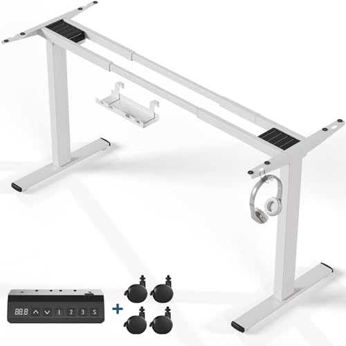 Flamaker Höhenverstellbarer Schreibtisch,Elektrischer Schreibtisch,Höhenverstellbarer Schreibtisch Gestell,Tischbeine Höhenverstellbar mit Zwei Motoren，Standing Desk（Weiß）