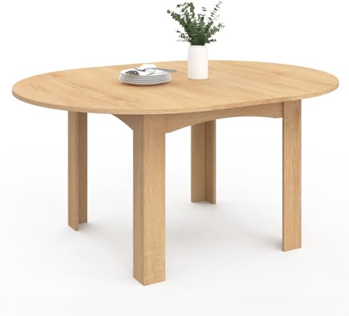 IDMarket - Ausziehbarer runder Esstisch DONA 4-8 Personen Buchenholzoptik 110-150 cm