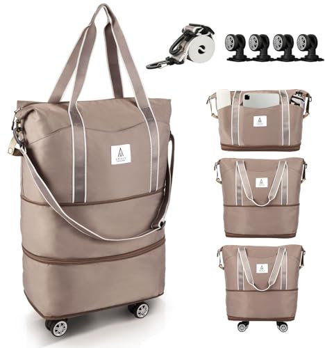 Arxus Reisetasche Erweiterbar mit Rollen, Faltbare Handgepäck Tasche Großer Reisetaschen für Damen und Herren zum Reisen Sport Camping Weekender Übernachtung 25L-55L