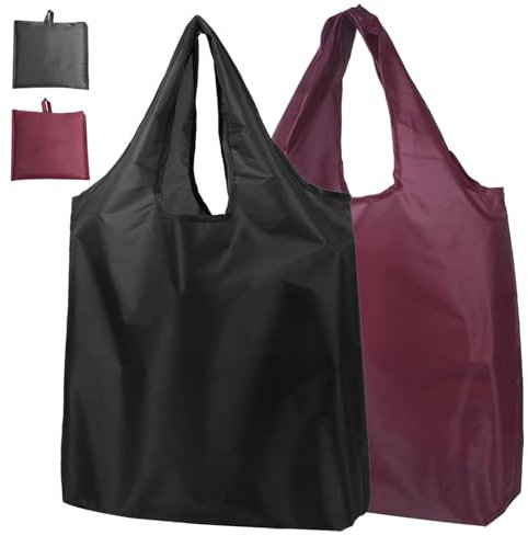 Faltbar Einkaufstasche Wiederverwendbare Waschbare Einkaufstten Wasserdicht Einkaufstüten Einkaufsbeutel Umweltfreundliche 2 Stück Schwarz+Weinfarbe