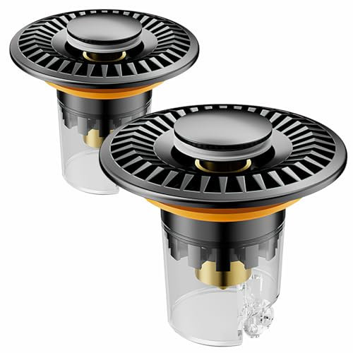 2 Stück Badezimmer Waschbecken Abflusssieb, Pop Up Edelstahl + Kupfer Waschbeckenstöpsel, Abflussstopfen mit Abnehmbarem Haarfänger, für 28-31 mm/33-40 mm Aufsatzwaschbecken (2)