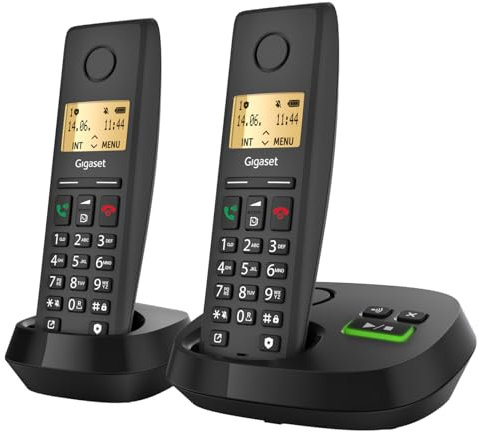 Gigaset Pure 220A Duo - 2 Schnurlose DECT-Telefone mit Anrufbeantworter - mit Call-Block-Taste und Freisprechfunktion - 80 Kontakten, anthrazit schwarz [Kompatibel in DE, IT, FR, NL, BE, Che, AUT]