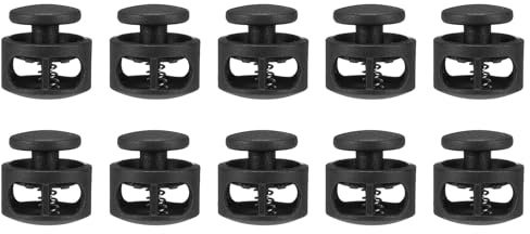 QUARKZMAN 10pcs Cierres De Cuerda De Plástico De Doble Orificio Con Resorte Clip De Seguridad Para Cordones, Cuerda de Paracaídas, Bolsas, Ropa, Guantes Reemplazo De Cierre De Cuerda, Negro