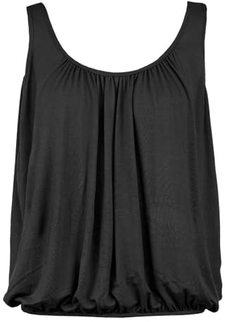 Cloth Garage® Ladies Bubble Hem Vest Women's Vests Sleeveless Bubble Hem Top Ladies Straps Vest Pleated Scoop Neck Elasticated Stretch Hem Summer Jersey Tank Top Loose fit Size 8-26 Black