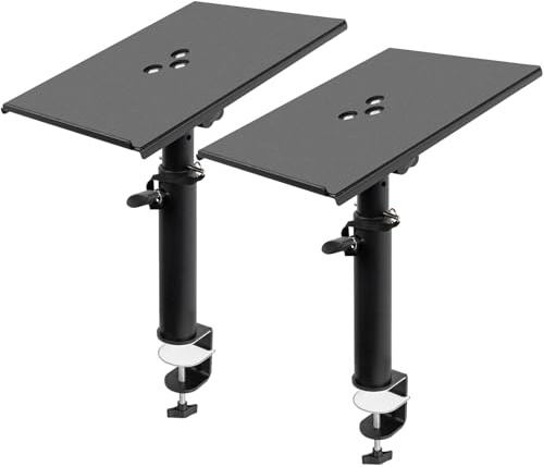 OUUTMEE 2 Stück Desktop Lautsprecherständer, Höhen- und Neigungsverstellbare Boxenständer (0–12 ° Winkel) für Regallautsprecher, Laptops und Projektoren