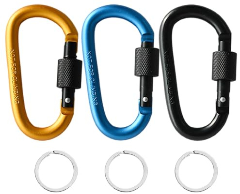 Ram® 3 Pack Locking Carabiner Aluminium Alloy D Ring Carabiners Hook Key Chain Padlock For Hiking Camping Travelling Fishing Backpack