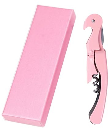AAABOX Sacacorchos Profesional Sommelier de Doble Palanca，3 en 1 Abridor de Vino con Espiral de Acero Inoxidable,Wine Opener con Caja de Regalo(Rosa)