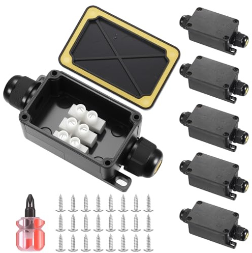 6 PcsCaja Estanca Exterior Electrica, Mini 2 Vías Caja de Derivación Estanca Exterior, Caja de Conexión Impermeable IP66 para conectores de cable de Ø3 mm - 6,5 ​​mm, con 1 destornillador (negro)