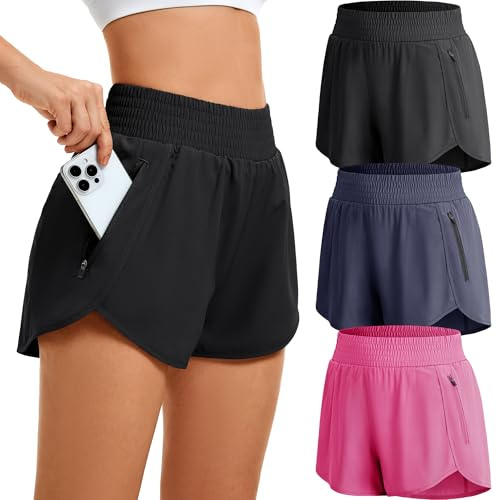 JOVCOVL Lot de 3/5 Shorts Sport Femme Séchage Rapide avec Poche Zippée