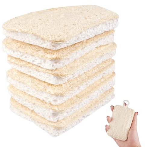 6 Piezas Lufa Natural Estropajo, Loofah Sponge 11 x 7 cm, Estropajo de Lufa Natural Cocina, Esponja para Lavar la Cocina, Resistentes al Rayado para Cocina, Baño, Camping