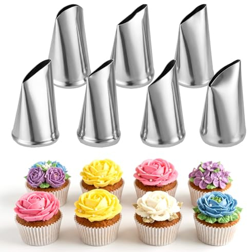 7 stycken blomblad spritstyllset rostfritt stål tyllar set återanvändbara munstycken för spritspåse tyllsprutmunstycken blommor för tårta dekoration cupcakes tårtor kakor kakor bakverk