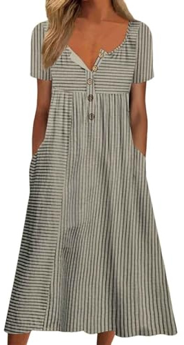 Robe chemise boutonnée graphique d'affaires pour femme - Robe à manches courtes et col rond - Robe t-shirt tendance rayée pour la plage, le printemps, le travail