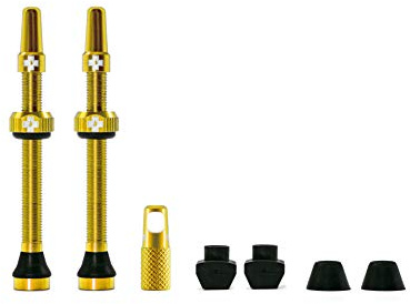 Muc-Off 1066 Gold Tubeless Presta Valves, 60mm - Premium No Leak Bicycle Valves With Integrated Valve Core Removal Tool