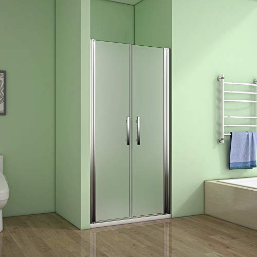AICA Porte de douche 75x185cm porte battante verre satiné et anticalcaire porte battante en niche