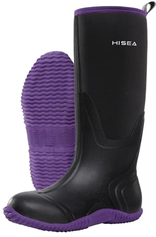 HISEA Women's Rain Boots, Knee High Rubber Boots Waterproof Insulated Neoprene Mud Boots, Anti-Slip Outdoor Work Boots for Hunting Gardening Farming Yard Working, Size 6 Purple