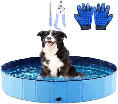 Icelus 120 * 30 cm Hundepool,Faltbarer Hunde Planschbecken Swimmingpool Katzen Hundebadewanne Pool Für Hund Katze PVC Rutschfester Haustier Badewan