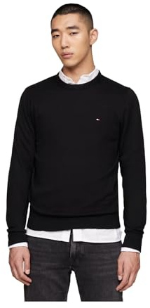 Tommy Hilfiger Men's Jumper Cashmere Crew Neck Pullover, Black (Black), XL