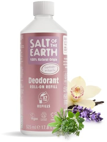 Salt of the Earth Natürliches Deodorant Roll-On Nachfüllpackung – Lavendel & Vanille – Vegan, Leaping Bunny-zertifiziert, hergestellt in Großbritannien – 525ml