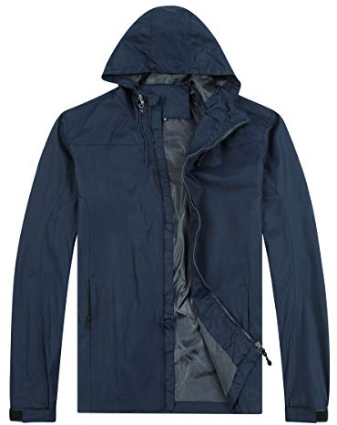 YOUTHUP Giacca Impermeabile Uomo Esterni Antivento Casuale Giacche da Pioggia con Cappuccio per Uomo, Blu Navy268, XL