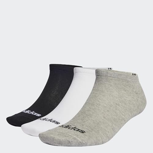 adidas Unisex adulto Thin Linear Low-Cut Socks 3 Pairs, Medium Grey Heather / White / Black, 42-45