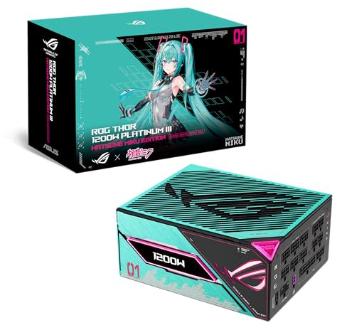 ASUS ROG Thor 1200W Platinum III Hatsune Miku Edition Bloc d'alimentation (80 Plus Platinum Certified, ATX 3.1, PCIE 5.1, GaN MOSFET, GPU-First IVS, Magnetic OLED Display, Turbo Mode, garrantie10ans)