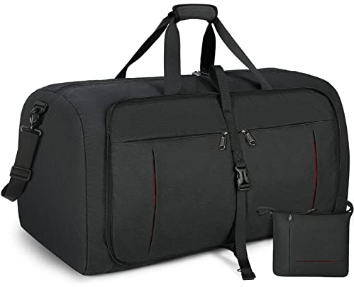 NUBILY Faltbare Reisetasche Groß 100L Sporttasche Herren Damen mit Schuhfach Leichter Reisetaschen Weekender Handgepäck Tasche Schwarz