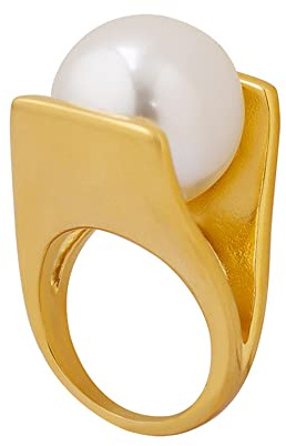 OIDIMS Exaggerated Pearl Statement Band Ring Stainless Steel Y Shaped Unique Style Big Rings Personalized Finger Comfort Fit Jewelry for Women Fashion Gift Birthday Xmas (8)