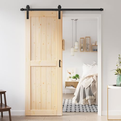 ROYMELO 32x84 inch Sliding Barn Wood Door Slab with 5.5ft Hardware Kit, Requires Simple DIY Assembly