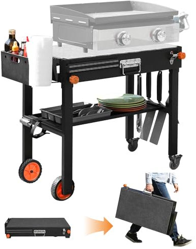 LKVHV Portable Outdoor Grill Table, Stand Solid and Sturdy 31W x 17D, Movable Kitchen Cooking Prep BBQ Cart With Wheels, Folding Cart for Ninja Grill, Blackstone Griddle 17/22 etc.