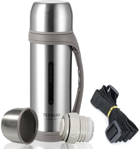 Ruucy Thermal Flask 1.2L, Stainless Steel Water Bottle with Handle, Leakproof Vacuum Insulated Flasks, Portable Insulated Bottle Travel Flask for Hot and Cold Drinks(Silver)
