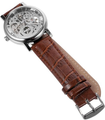 BESTYASH 2stücke Winner Herrenmechanik-Uhr Mit Manuellem Aufzug Elegantes Design Mit Römischen Ziffern Langlebigem Pu-Armband Silber Und Braun Für Sportliche Anlässe