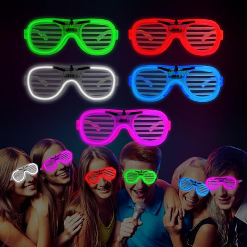 Nhcuijun Neon Party Flashing Glasses 3 Modes Novelty Party Flashing Glasses for Kid Adults 80s 90s LED Light Up Shades Sunglasses for Nightclub Halloween Rave Disco DJ Music Concert (5pcs)