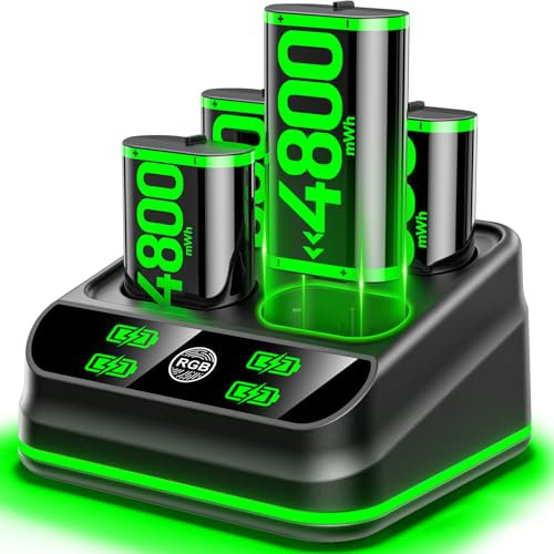Rysker 4x4800mWh Rechargeable Battery Pack for Xbox with Charger, Controller Batteries Pack with Charging Station for Xbox One/S/X/Elite Controllers for Xbox One Games