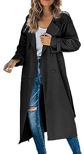 Trench long et élégant pour femme - Veste demi-saison pour femme - Grandes tailles - Coupe-vent - Double boutonnage - Veste d'hiver - Cardigan classique - Long blazer - Manteau de mi-saison - Veste