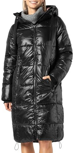 Sublevel Damen Winter Steppmantel – Langer, Warmer Mantel mit Kapuze für Kalte Wintertage black S