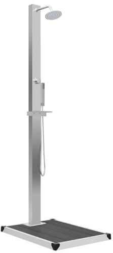 ShGaxin Gartendusche mit Bodenelement, Outdoor Shower, Garten Dusche, Außendusche Garten, Duschkopf Für Gartendusche, Aussendusche, WPC Edelstahl