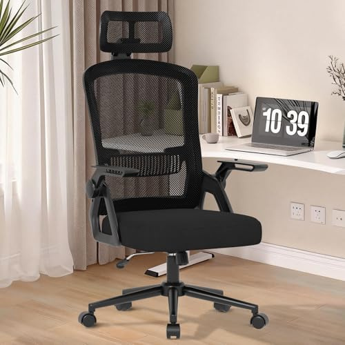naspaluro Silla Oficina Ergonómica con Reposacabezas Ajustable Negro