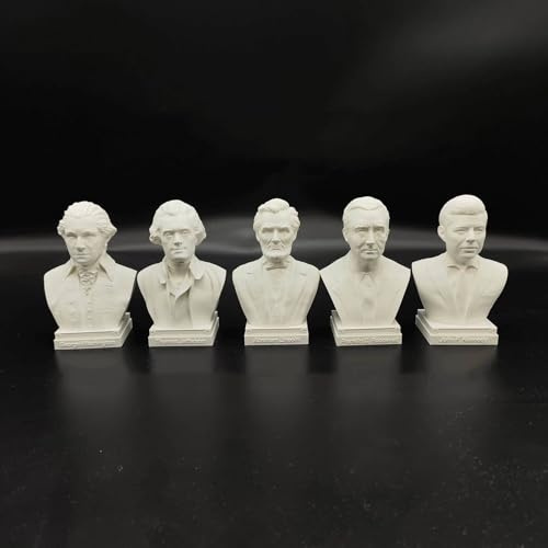 Amerikas president byststaty skulptur, 3D-tryckkollektion George Washington Thomas Jefferson Lincoln Roosevelt Kennedy-figur för vardagsrum hem skrivbordsdekor (5 st)
