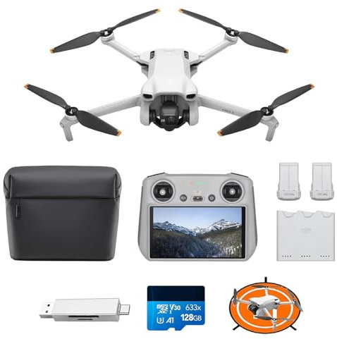 Dron Mini con cámara ligero y plegable con vídeo 4K HDR, 38 min de tiempo de vuelo, Grabación vertical y funciones inteligentes (DJI Mini 3 Fly More Combo (DJI RC) (EU) Bundle 01)