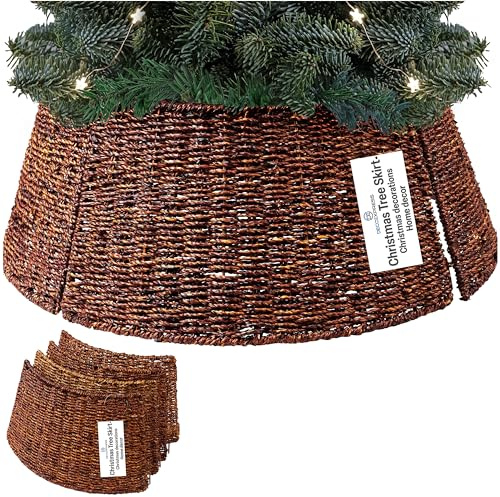 DECO EXPRESS Gonna Albero di Natale, Base Albero Vimini, Collare Naturale per Decorazioni Natalizie per Xmas Festa, 51cm x 25cm (Marrone, Altezza 51 cm/Base 66 cm)