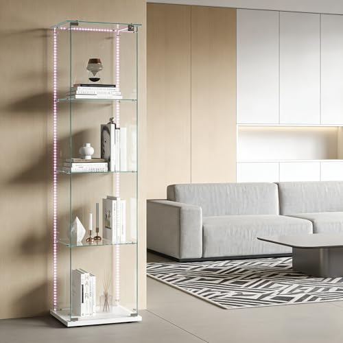HYNHXBP Vetrine, vetrine in Vetro, armadi Verticali in Vetro, Armadietto con Illuminazione a LED, Ante e Maniglie,Adatti per salotti, camere da Letto, uffici (Blacn LED1-4)